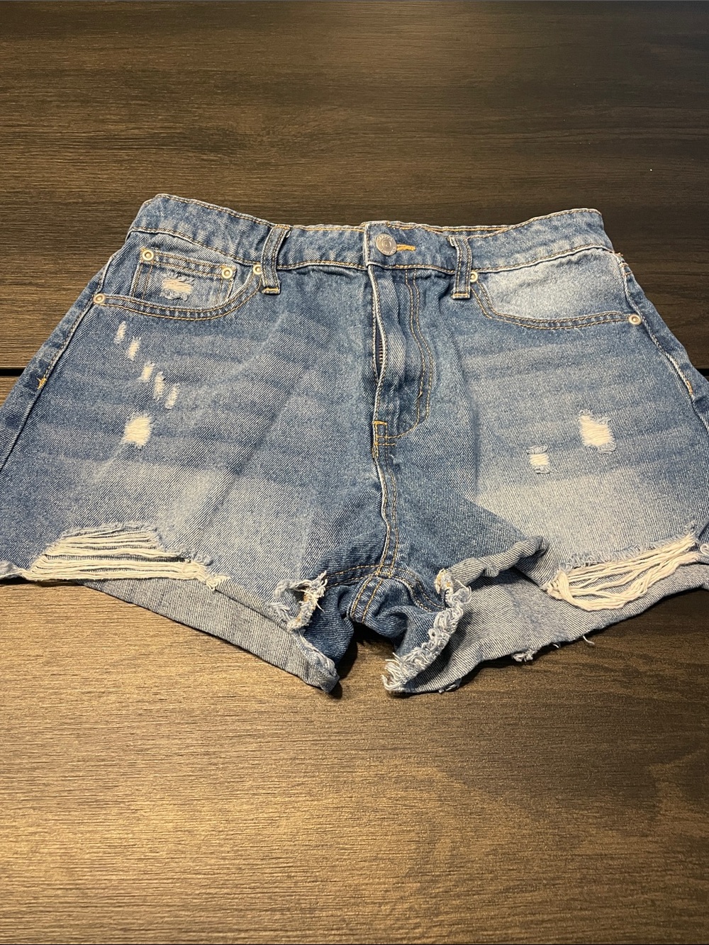 Women's High-Rise Distressed Denim Shorts - Light Blue